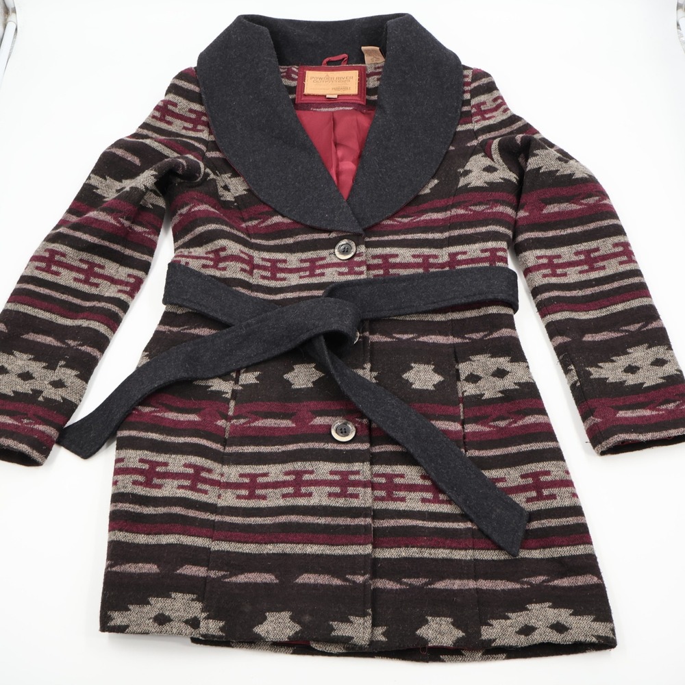 Powder River Outfitters Southwestern Wrap Coat Womens Medium Burgundy Wool Blend